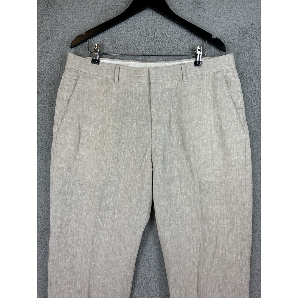 Palm Beach Pants Mens 38 Linen Beige Flat Front Dress Lightweight Oxford Plain
